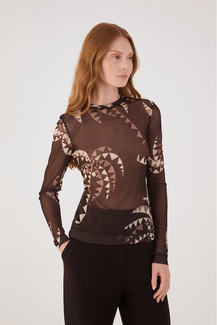 Blusa Tule Estampa Coqueiral
