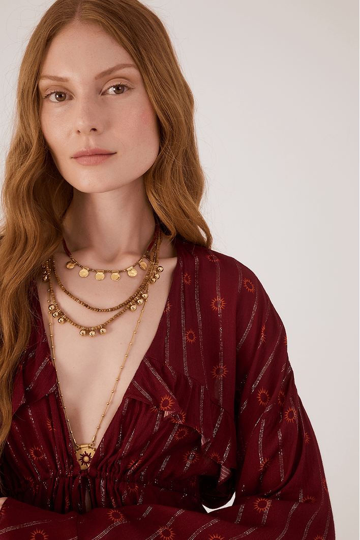 Blusa Boho Lurex Estampa Solar