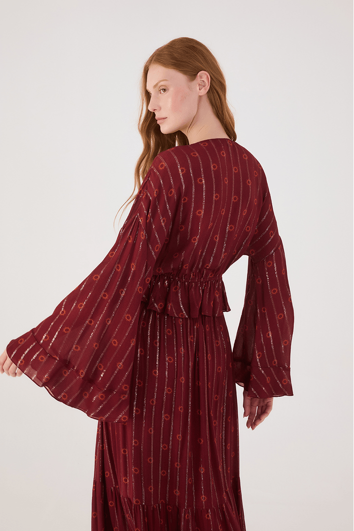 Blusa Boho Lurex Estampa Solar