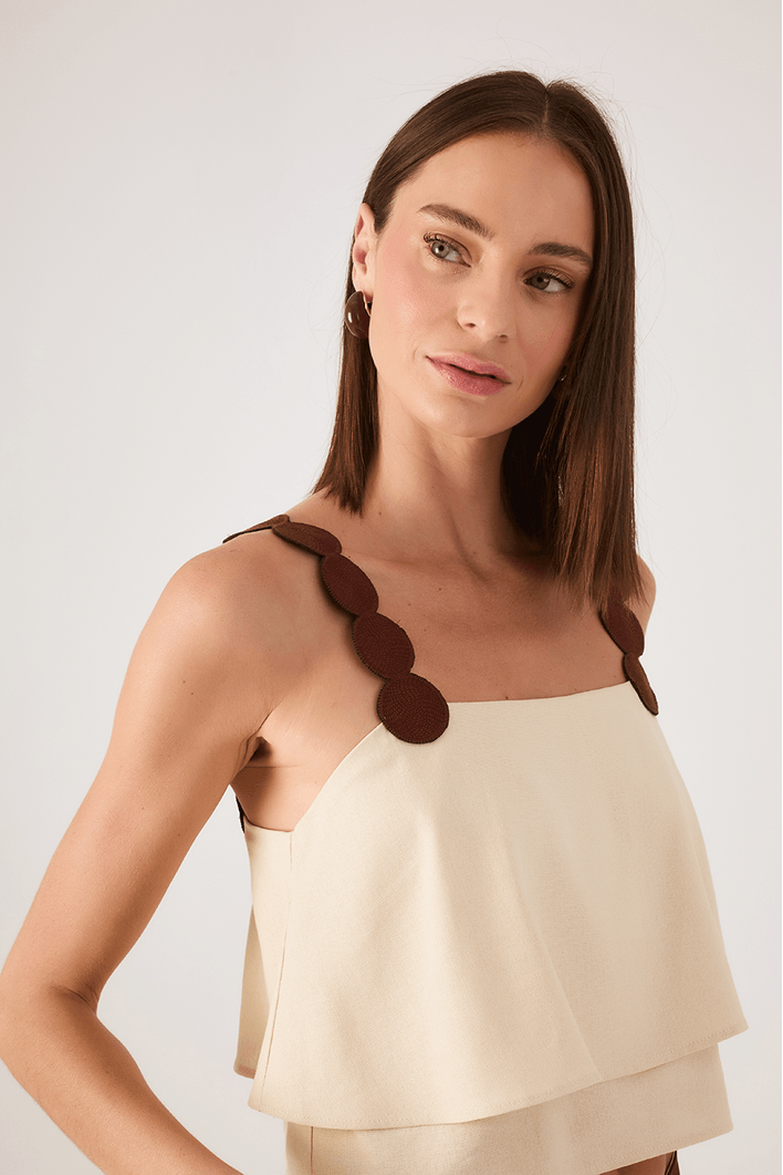 Blusa Linho Alça Bolas
