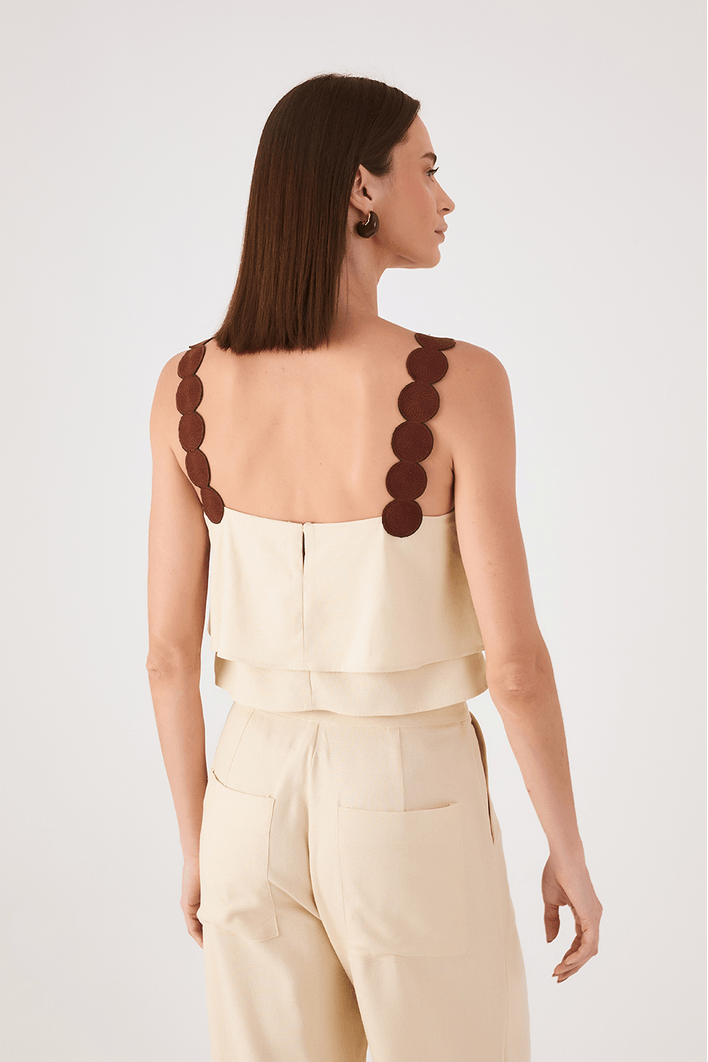 Blusa Linho Alça Bolas
