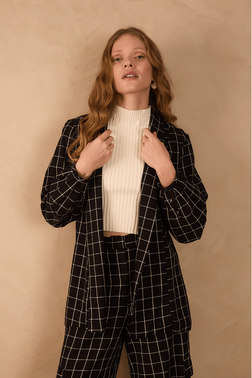 Blazer Linho Xadrez P/b