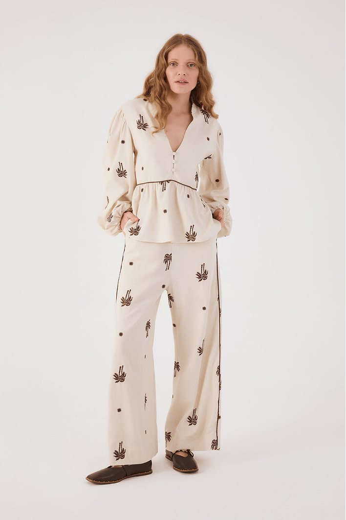 Calça Cropped Bordado Sol Rio