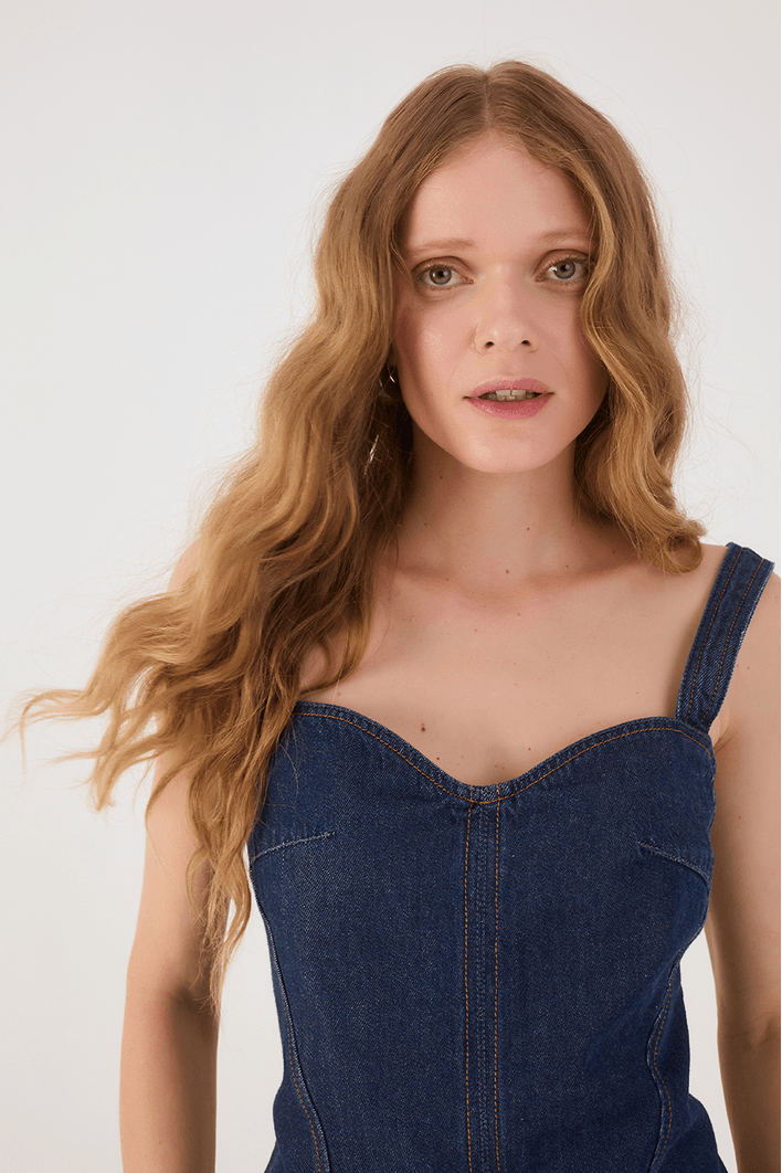 Blusa Jeans Decote Arredondado