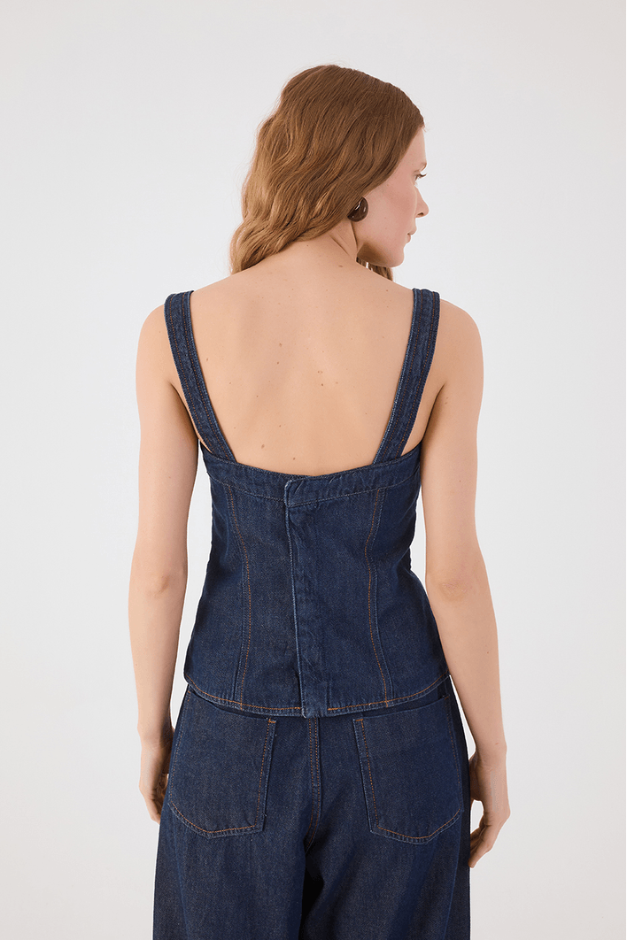Blusa Jeans Decote Arredondado