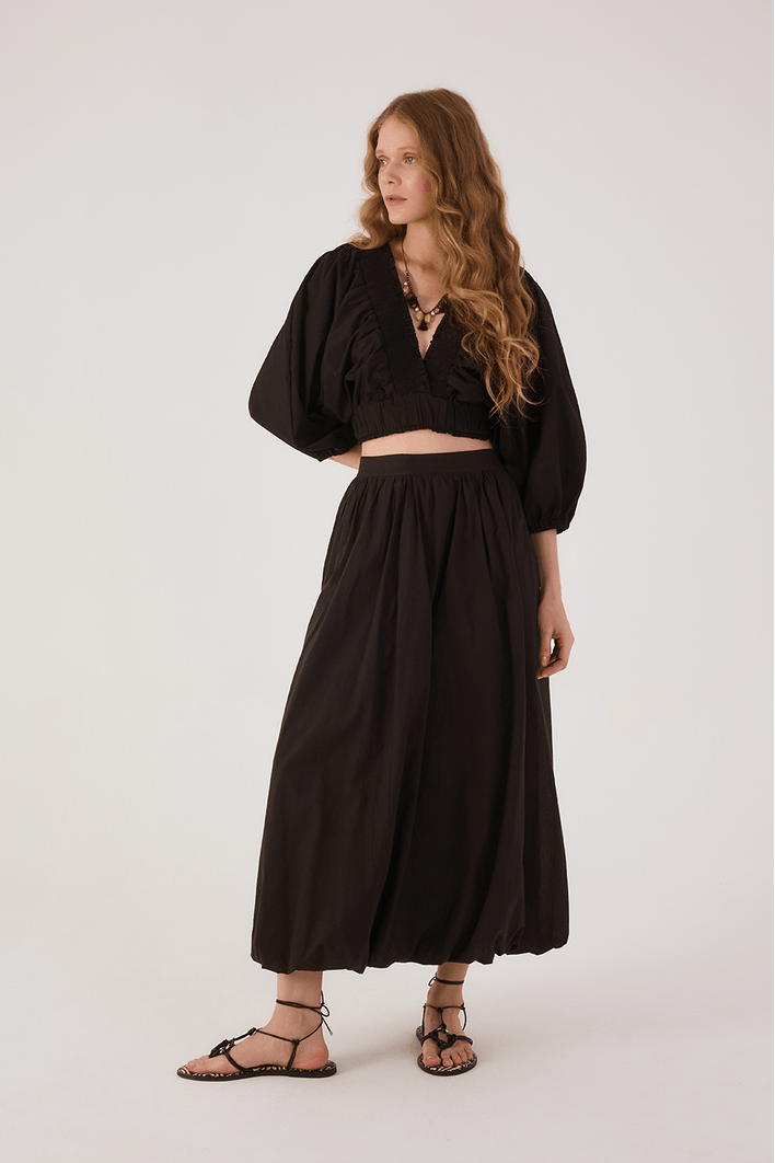 Saia Cropped Algodão Balonê