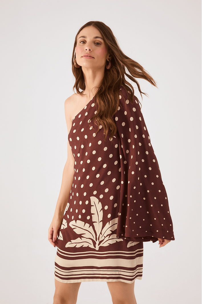 Vestido Ombro Só Crepe Estampa Palma