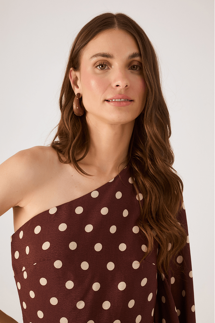 Vestido Ombro Só Crepe Estampa Palma