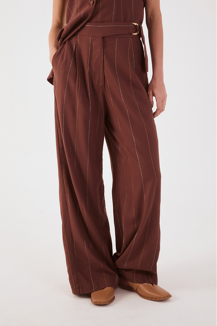 Calça Linho Lurex Fivela Cós