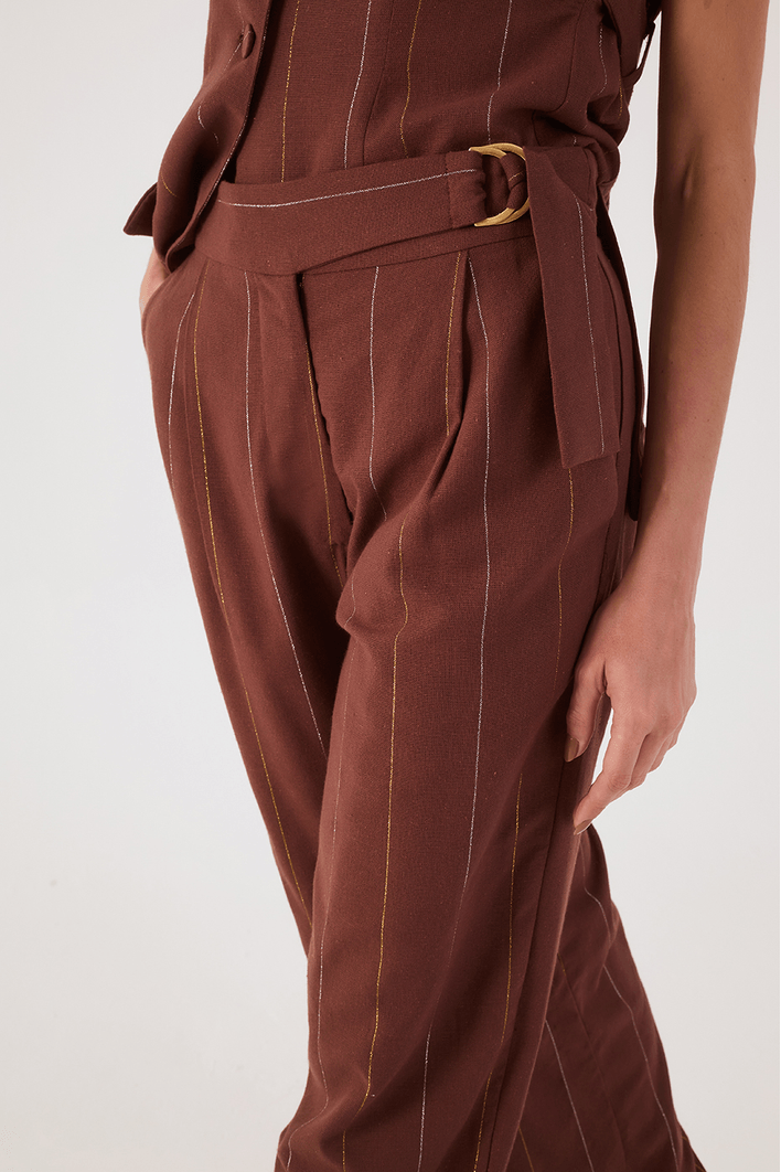 Calça Linho Lurex Fivela Cós