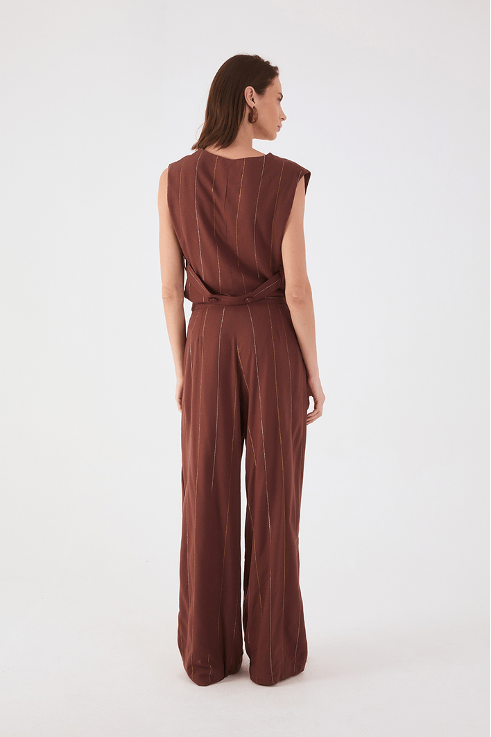 Calça Linho Lurex Fivela Cós