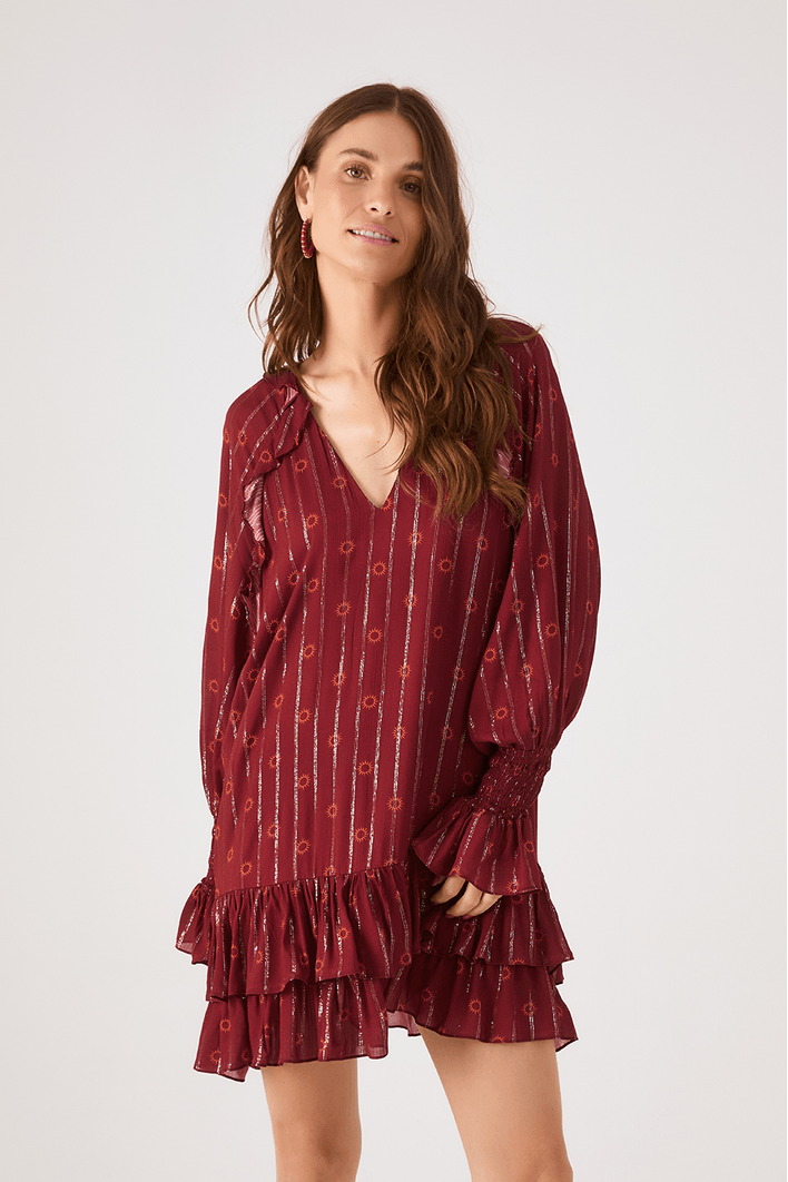 Vestido Bata Lurex Estampa Solar
