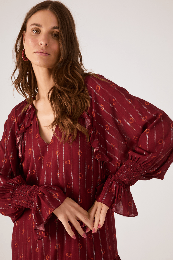Vestido Bata Lurex Estampa Solar