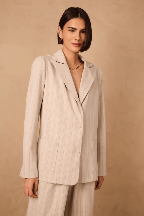 Blazer Malha Alfaiataria Estampa Listra