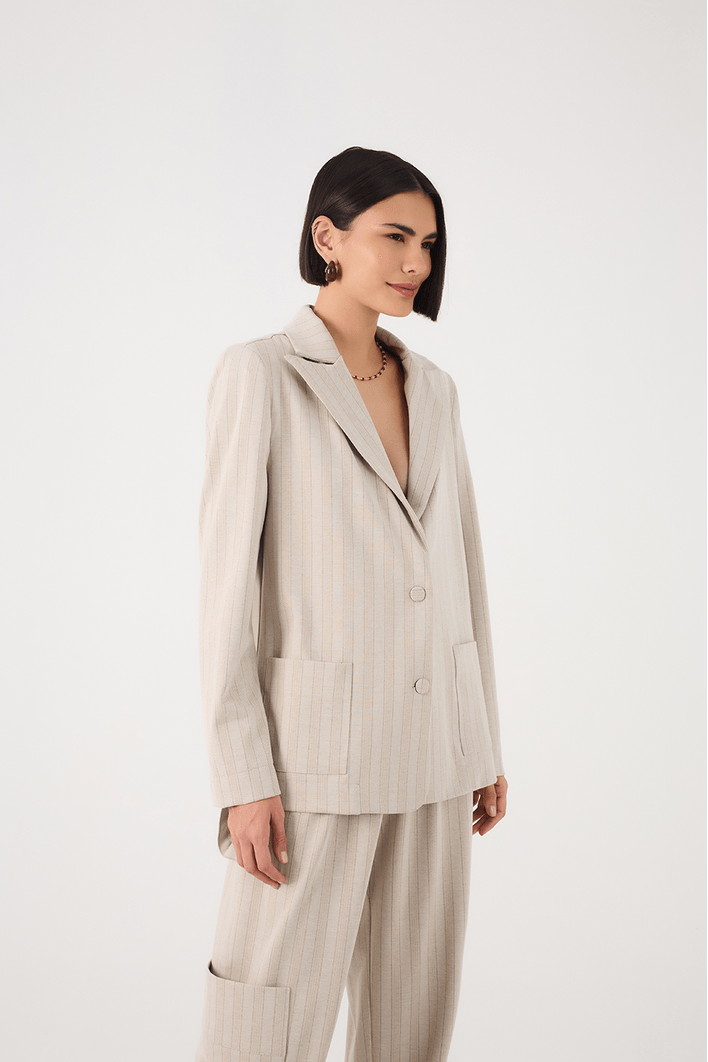 Blazer Malha Alfaiataria Estampa Listra