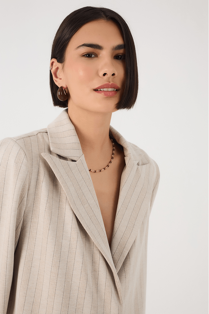 Blazer Malha Alfaiataria Estampa Listra