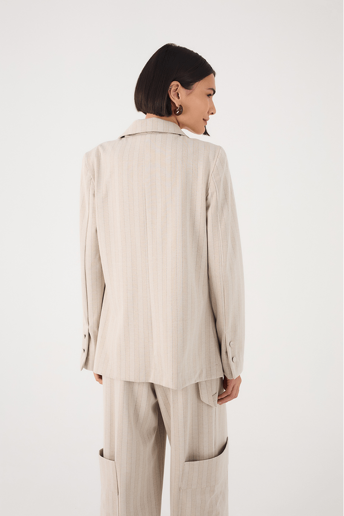 Blazer Malha Alfaiataria Estampa Listra