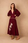 Vestido Midi Linho Bordado Flores