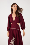 Vestido Midi Linho Bordado Flores