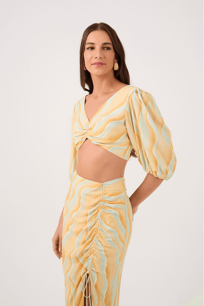 Blusa Decote V Estampa Lençois