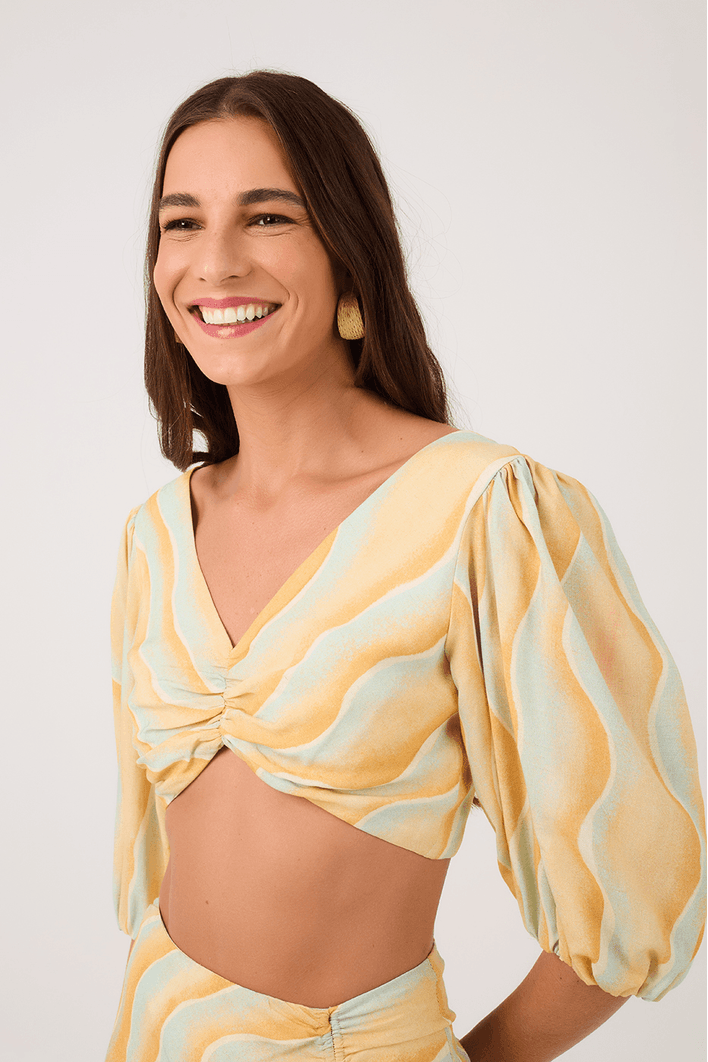 Blusa Decote V Estampa Lençois