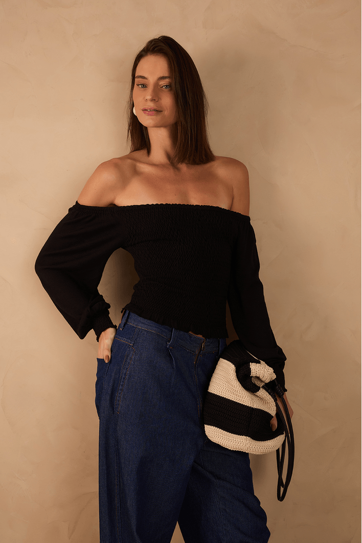 Blusa Tricot Lastex Manga