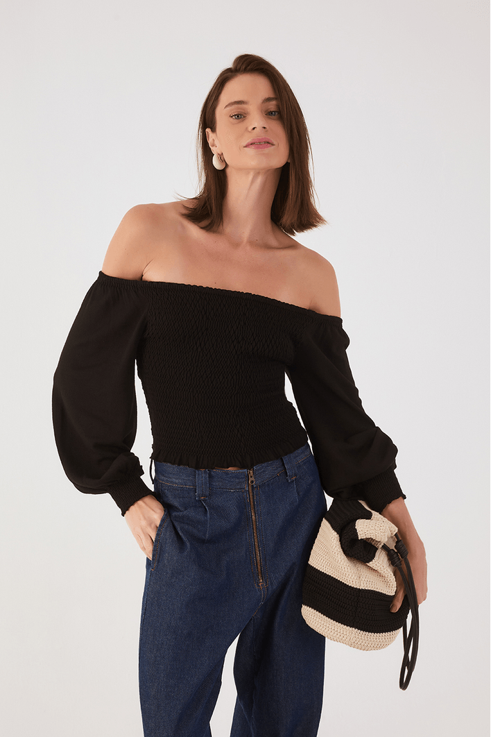 Blusa Tricot Lastex Manga