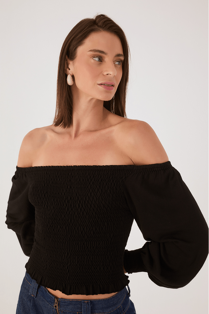 Blusa Tricot Lastex Manga