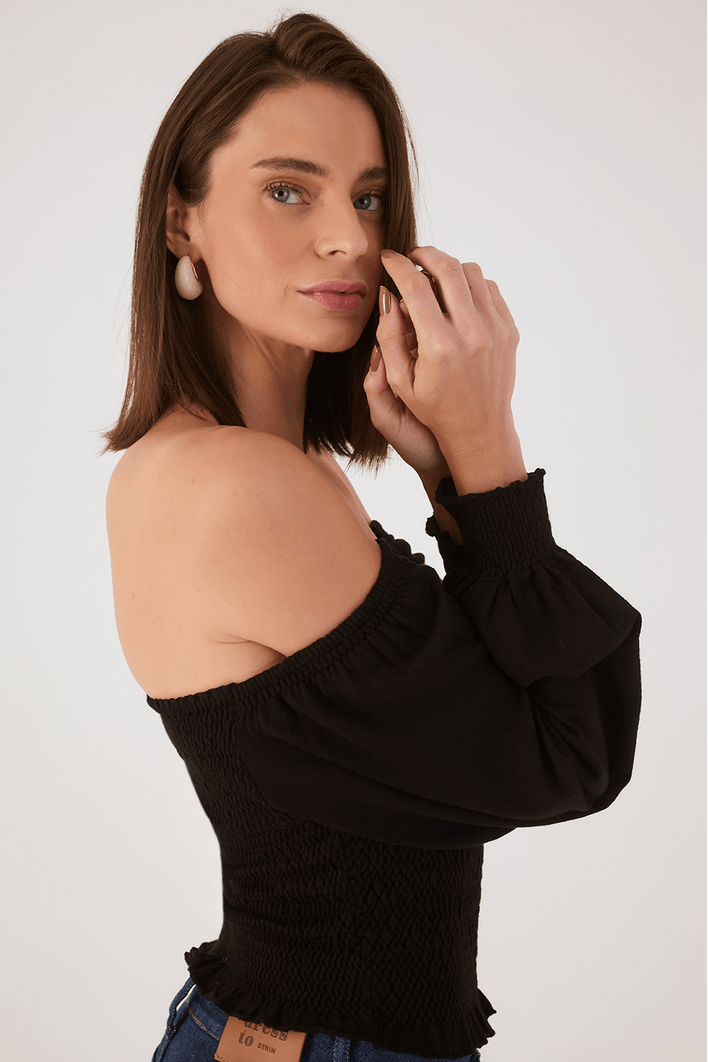 Blusa Tricot Lastex Manga