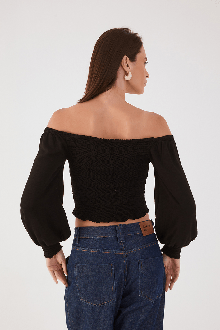 Blusa Tricot Lastex Manga