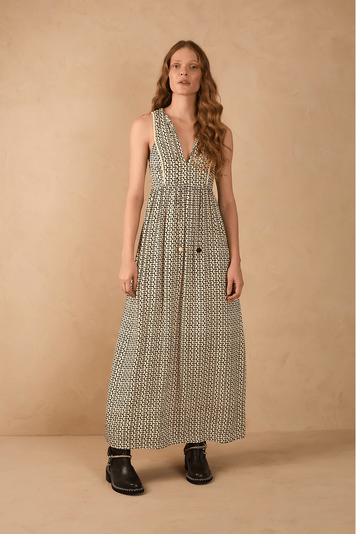Vestido Longo Crepe Estampa Ipanema