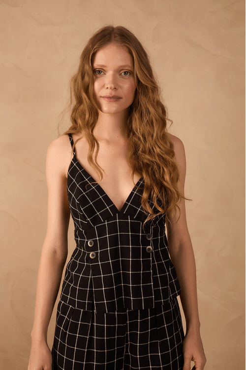 Blusa Linho Xadrez Botões