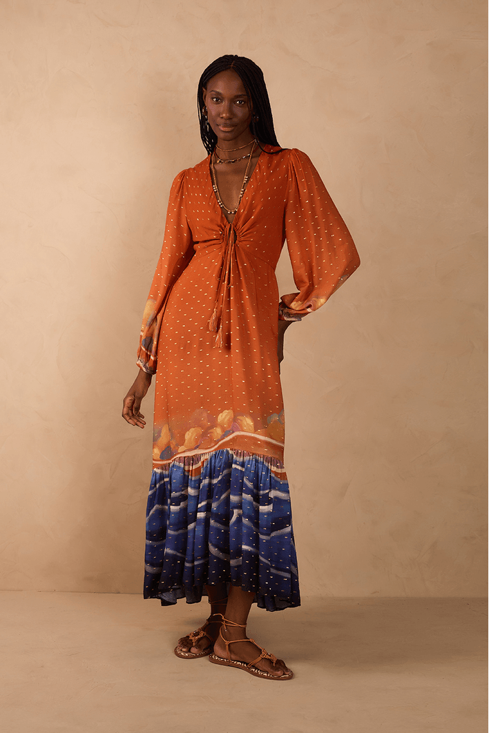 Vestido Cropped Lurex Estampa Maré Alta