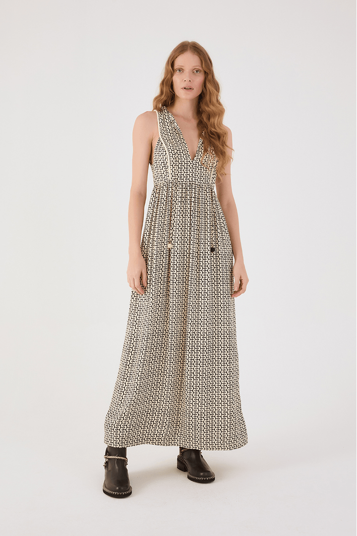 Vestido Longo Crepe Estampa Ipanema