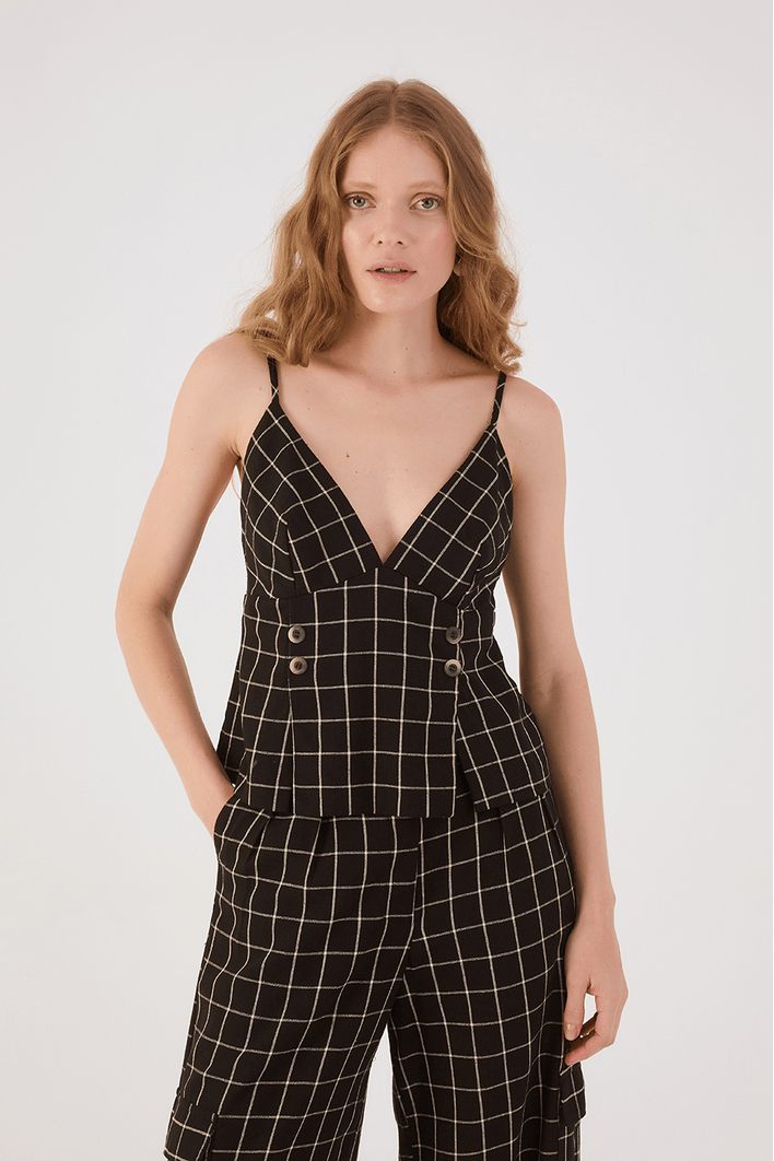 Blusa Linho Xadrez Botões