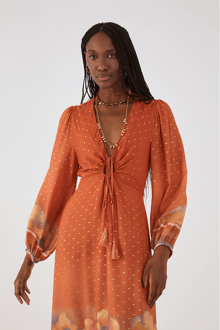 Vestido Cropped Lurex Estampa Maré Alta