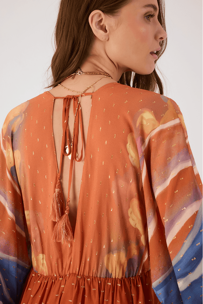 Vestido Lurex Estampa Maré Alta