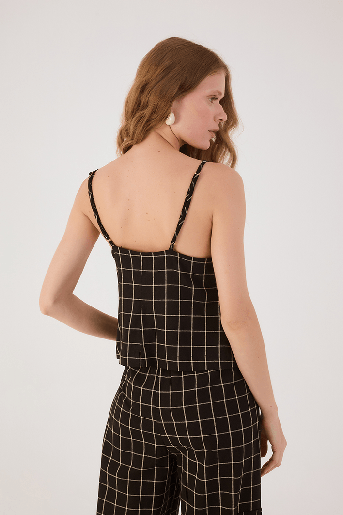 Blusa Linho Xadrez Botões