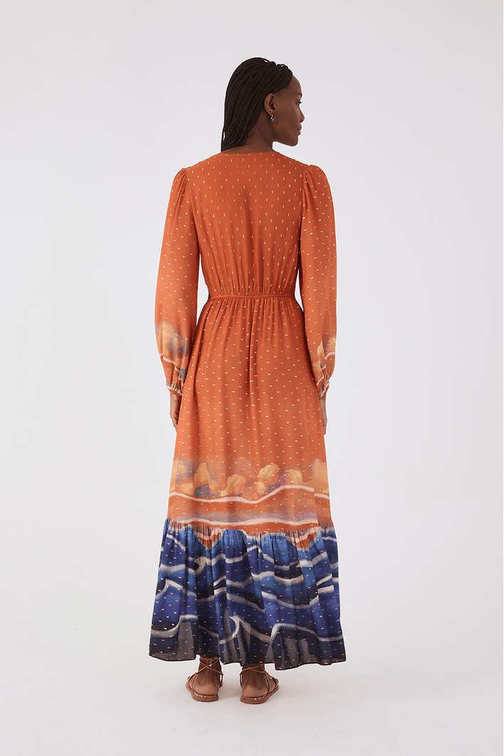 Vestido Cropped Lurex Estampa Maré Alta