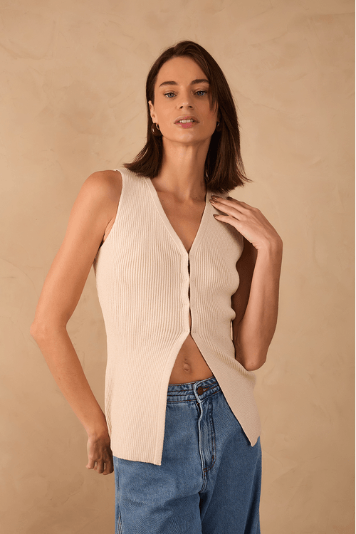 Blusa Tricot Colete Alongado