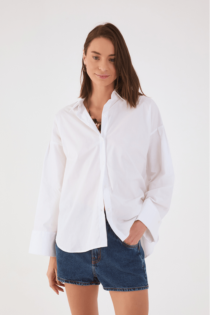 Camisa Algodão Pregas Manga
