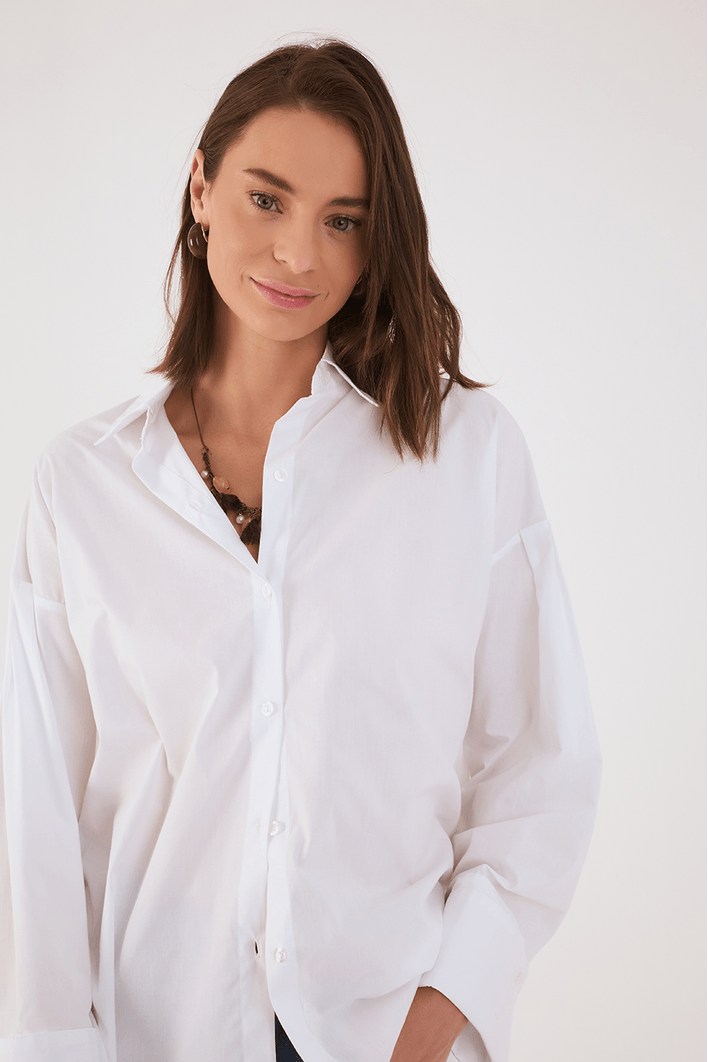 Camisa Algodão Pregas Manga
