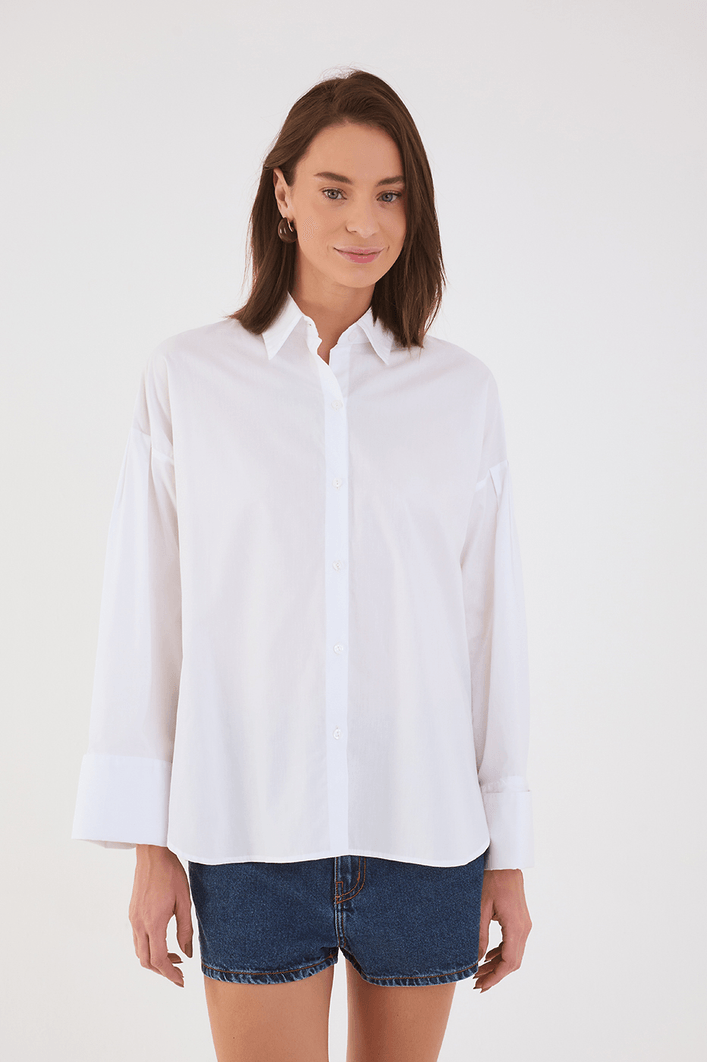Camisa Algodão Pregas Manga