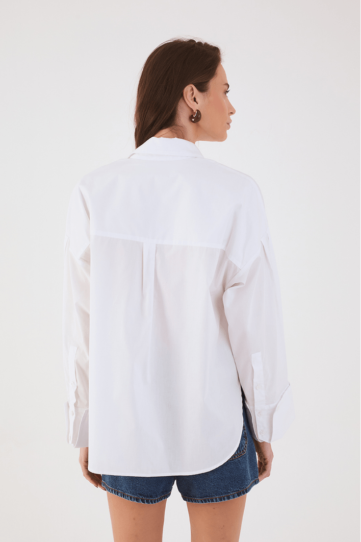 Camisa Algodão Pregas Manga