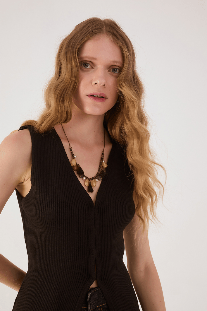 Blusa Tricot Colete Alongado