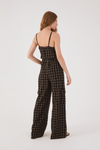 Calça Linho Xadrez Bolso Lateral