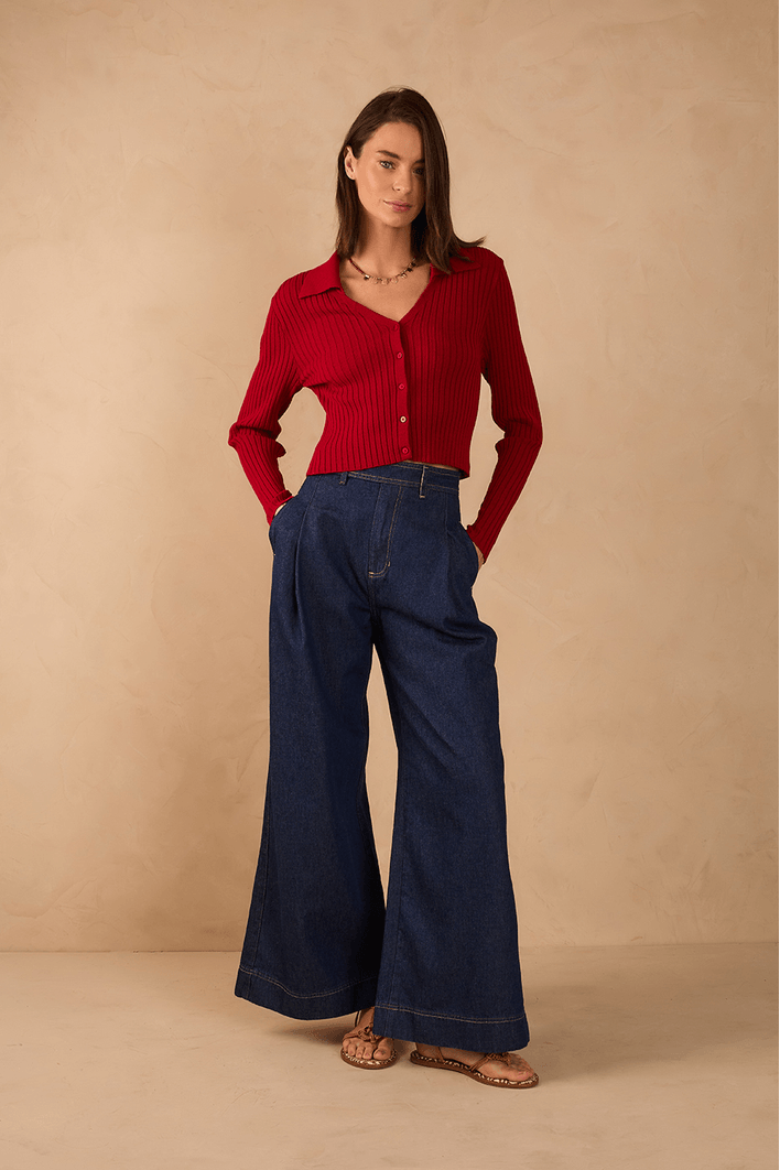 Calça Jeans Pregas Alfaiataria