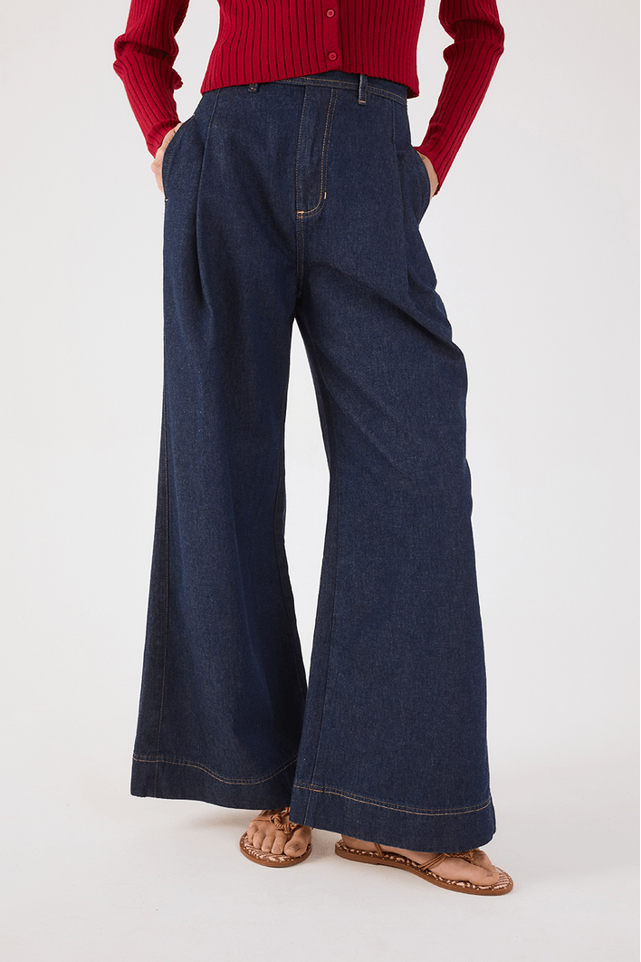 Calça Jeans Pregas Alfaiataria