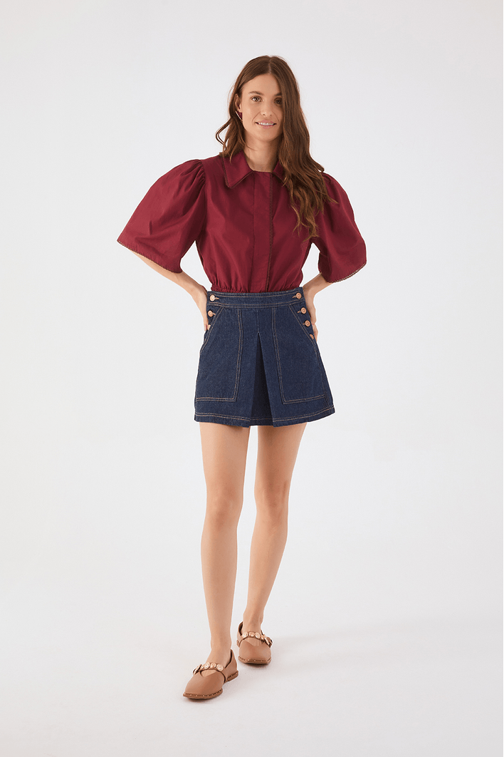Saia Jeans Prega Botões