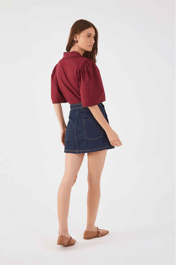 Saia Jeans Prega Botões